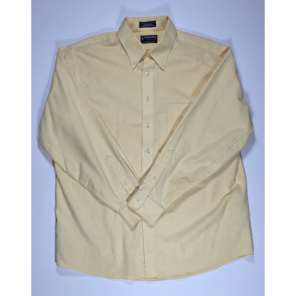 Stafford Essentials Mens Yellow Oxford Button Down Shirt Regular‎ Fit 17.5 36-37
